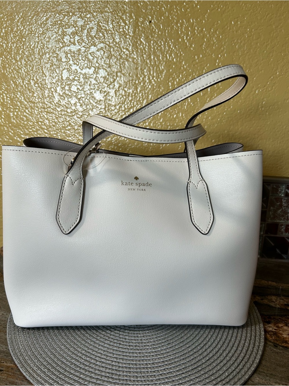 kate spade White Leather Double-Handle Tote